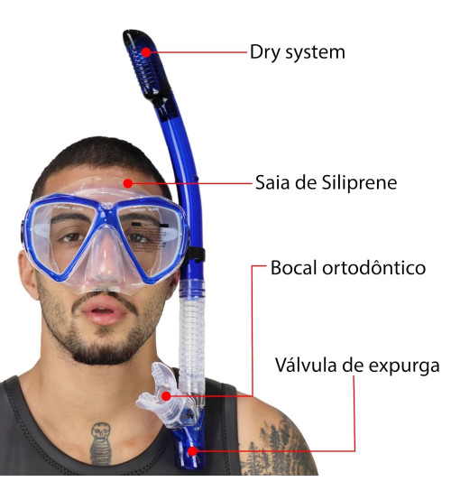 Kit de Mergulho Dive Master Dry Transparente / Azul Dive Motion	